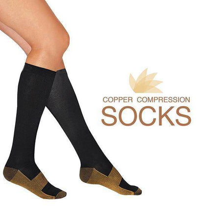 Black Copper Compression Socks by Belro, 7 pairs, designed for workout and recovery, showing the comfortable fit and copper fabric.