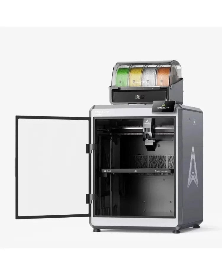 Creality K2 Plus Combo 3D printer by Casavibeo showing the printer with print bed and control panel in a well-lit workspace.