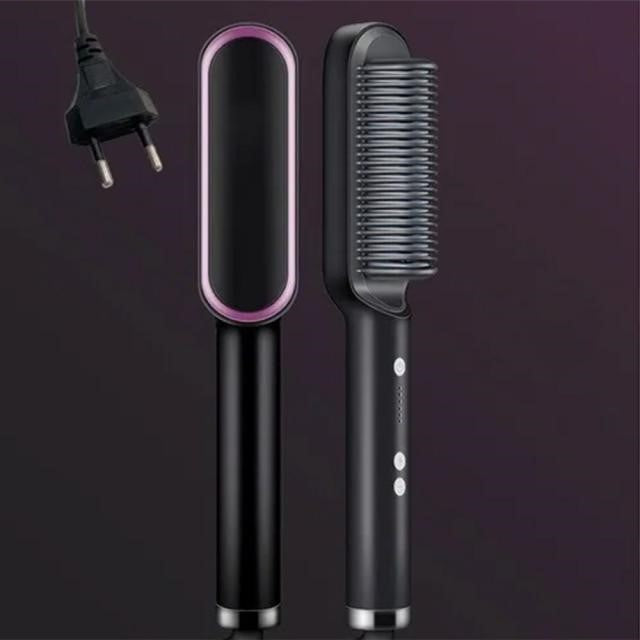 Belro Crown n' Glory Hair Straightening Brush with ceramic plates, designed for smooth, sleek hair styling and easy use.