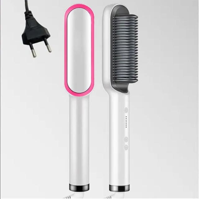 Belro Crown n' Glory Hair Straightening Brush with ceramic bristles, designed for smooth, shiny hair and easy styling.