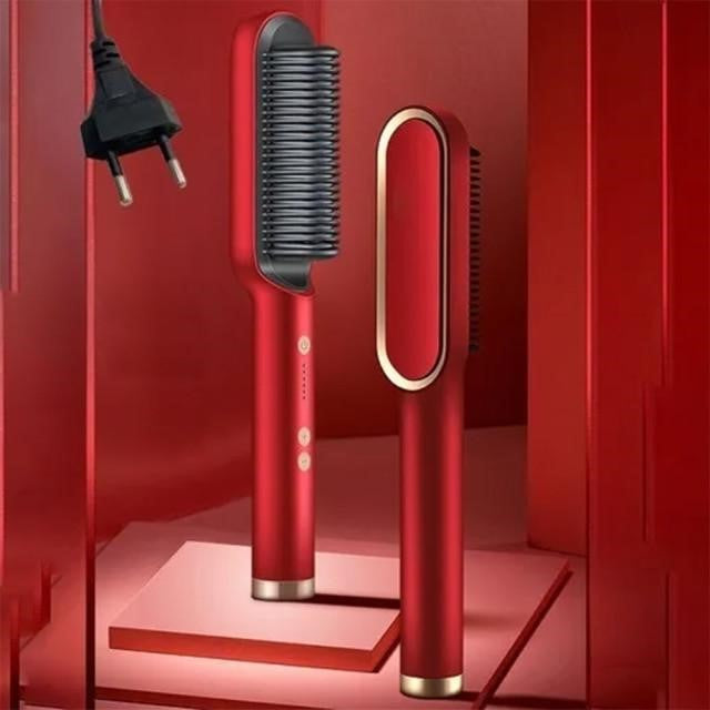 Belro Crown n' Glory Hair Straightening Brush with ceramic bristles and ergonomic handle for smooth, straight hair.