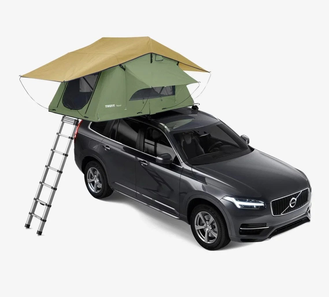 Casavibeo Thule Tepui Explorer Kukenam 3 roof top tent set up on a vehicle, showcasing durable fabric and sturdy frame for outdoor camping.