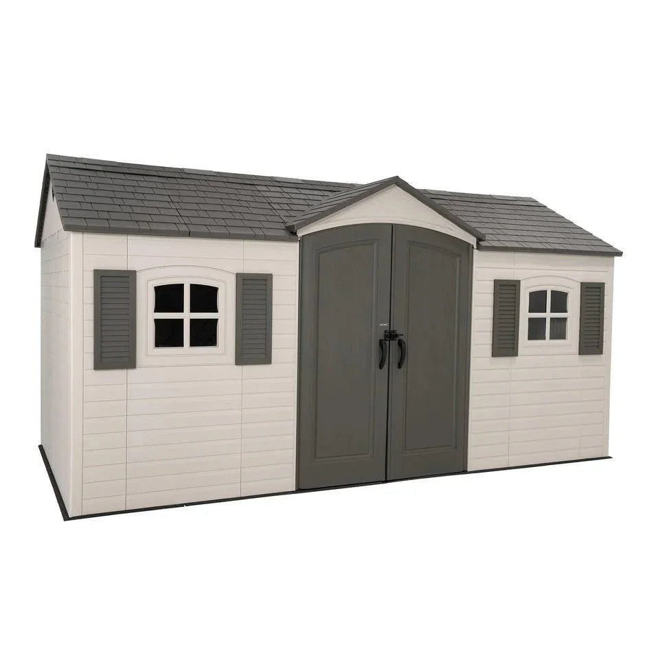 Casavibeo Lifetime Legacy 15 ft x 8 ft outdoor storage shed with double doors and window for garden organization.