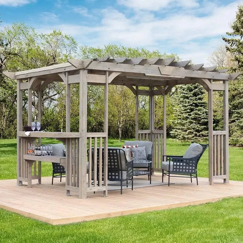 Casavibeo Yardistry Madison Pergola YM11783 with wooden slats and sturdy posts, ideal for outdoor patio or garden space.