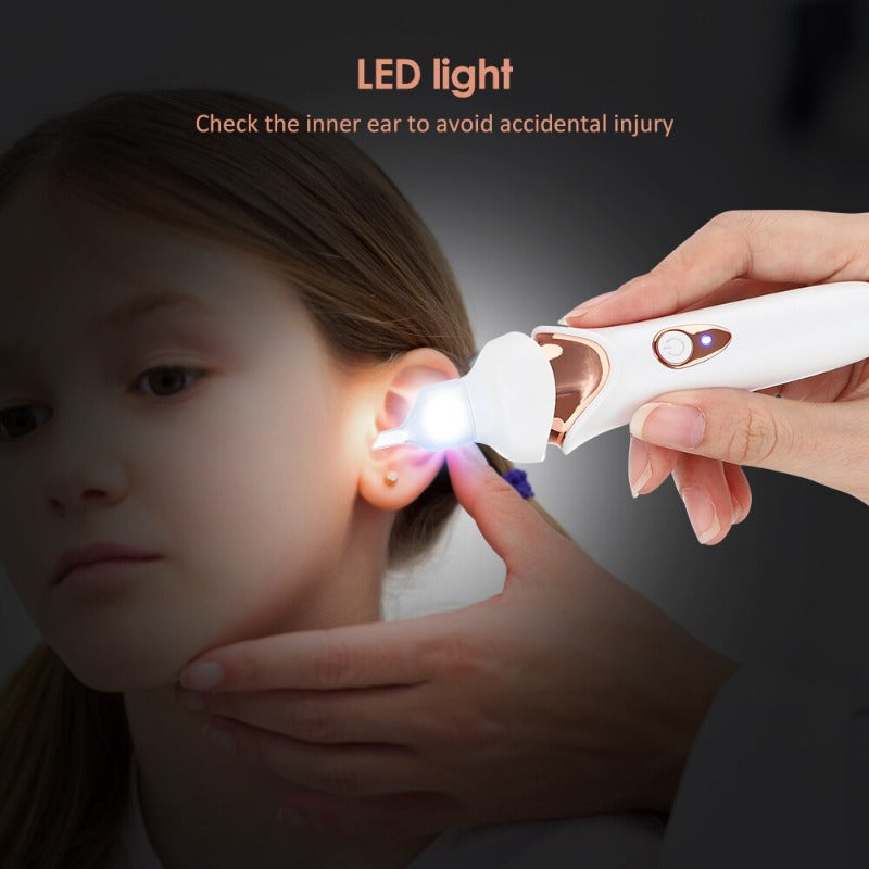 Belro painless vacuum ear cleaner device for safe and effective ear cleaning, shown in use on a person's ear.