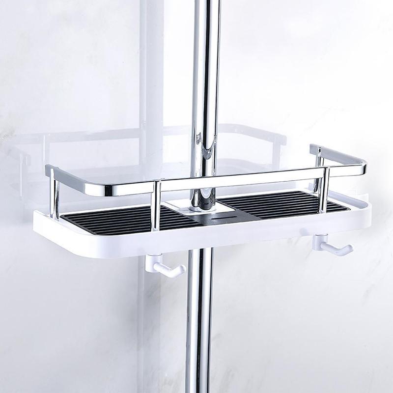 Belro no-drill shower caddy mounted in a bathroom shower, holding shampoo bottles and soap for convenient organization.