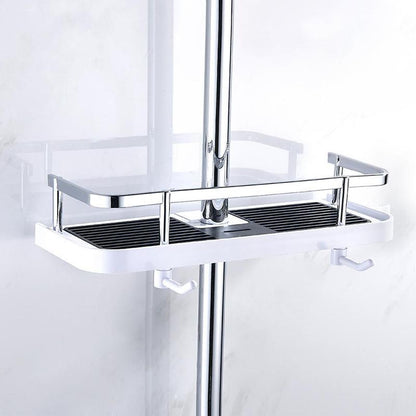 Belro no-drill shower caddy mounted in a bathroom shower, holding shampoo bottles and soap for convenient organization.