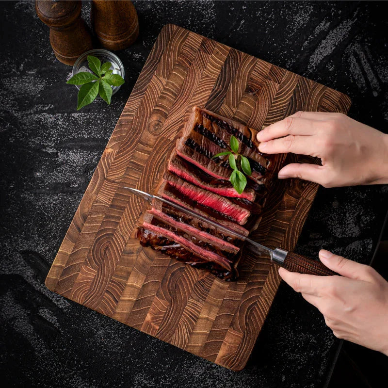 Belro wooden chopping block with end grain design, ideal for kitchens and professional chefs, showcasing durable, high-quality craftsmanship.