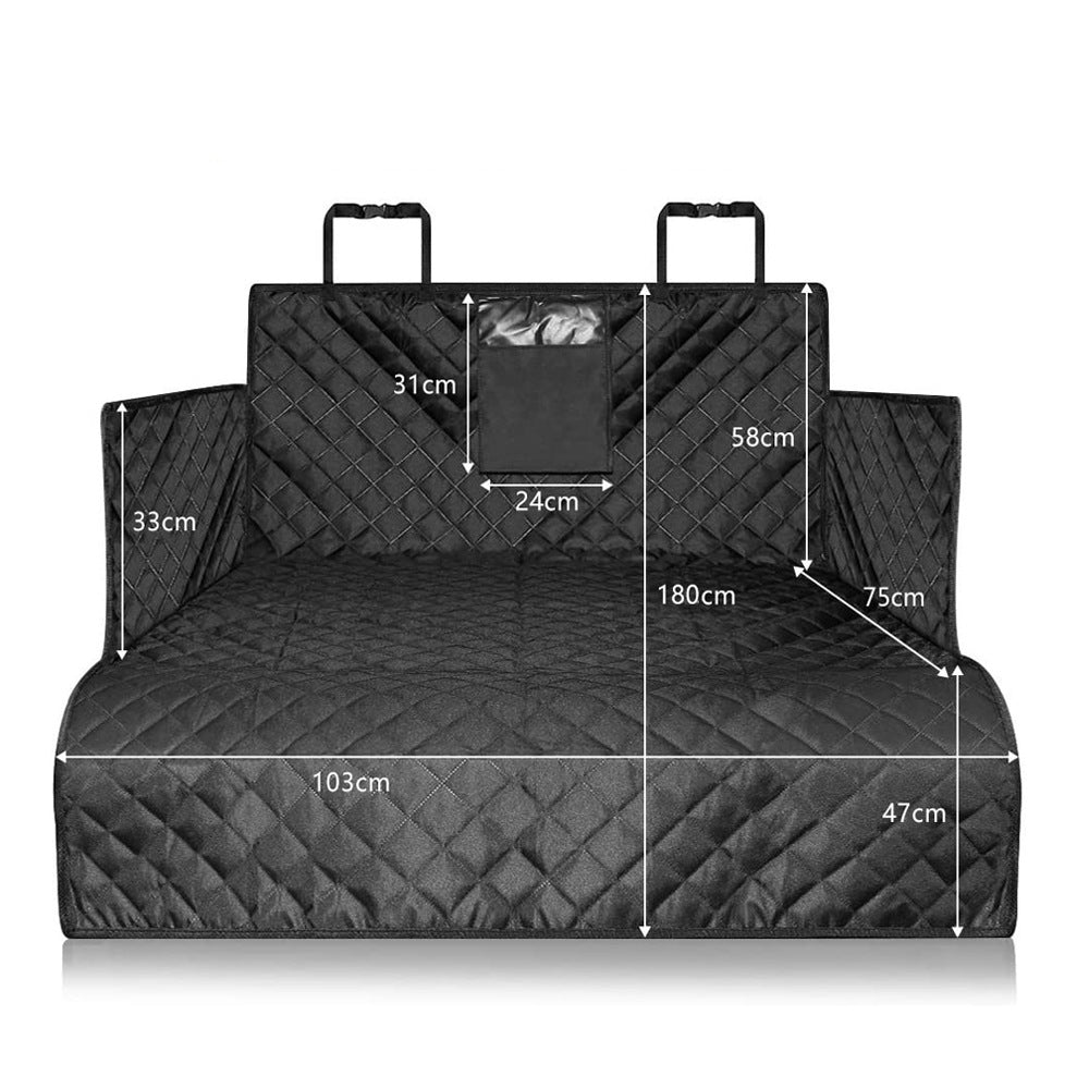Belro dog trunk seat cover for SUVs, weather-resistant automotive accessory with side flaps and non-slip backing for secure fit.