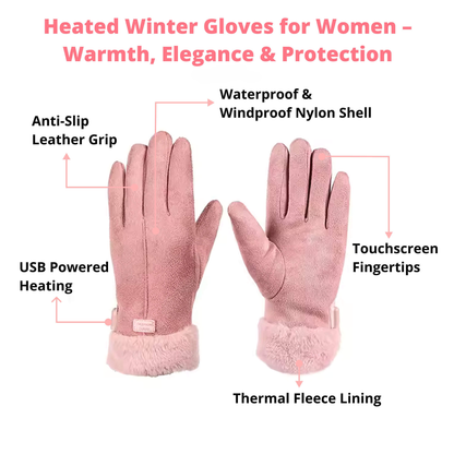 BowLift heated women's gloves, waterproof thermal winter gloves with USB rechargeable heating elements, shown with black exterior and snug fit.
