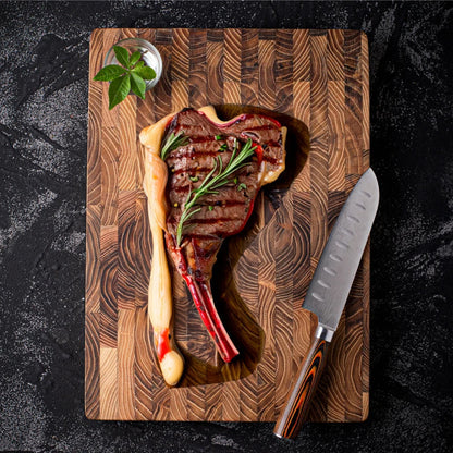 Belro wooden end grain chopping block for kitchen and professional chefs, showcasing durable, high-quality wood surface for food prep.