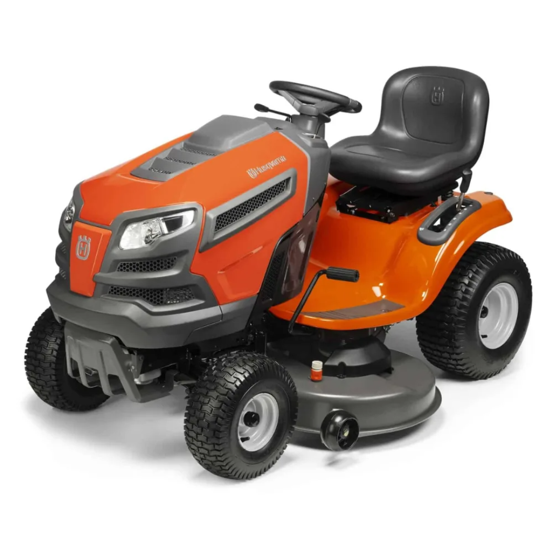 Husqvarna Yth22V46 lawn tractor with 46-inch deck and 724cc engine, featuring mulching capability and Casavibeo branding.