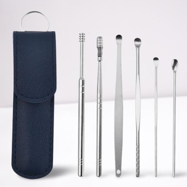 Six Belro ear care tools for gentle ear cleaning, displayed on a clean white background, part of health and beauty personal care products.