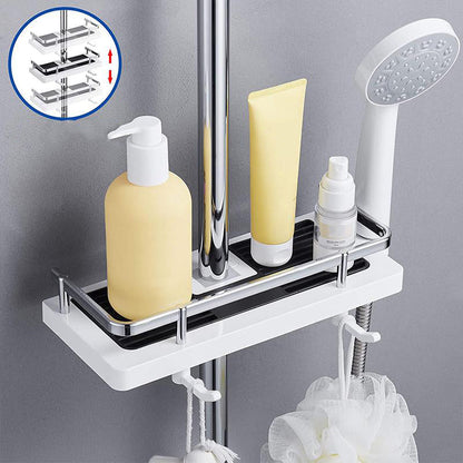 Belro shower caddy for no-drill installation, outdoor home and garden organizer with metal hooks and adjustable shelves.