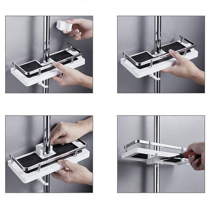Belro no-drill shower caddy for outdoor use, featuring durable plastic shelves and secure hooks for easy installation.