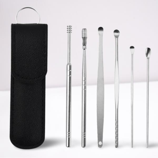 Six Belro ear care tools for hygiene and ear health, displayed on a white background in the image.