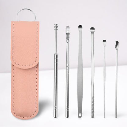 Set of six Belro ear care tools for cleaning and maintenance, shown in a close-up image.