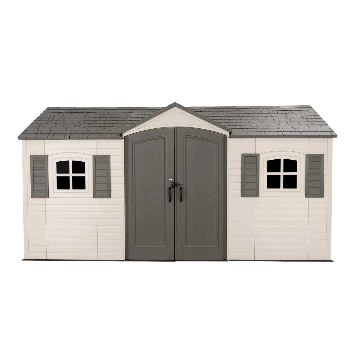 Casavibeo Lifetime Legacy 15 ft x 8 ft outdoor storage shed with durable panels and wide double doors on a grassy background.