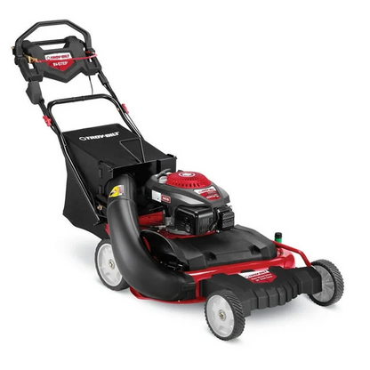 Casavibeo Troy-Bilt 3-in-1 self-propelled gas lawn mower with 195cc engine, rear-wheel drive and versatile cutting options.