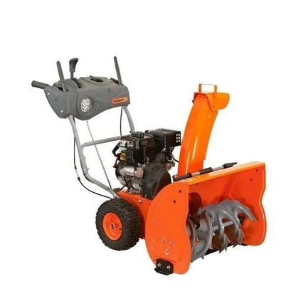 Casavibeo Yardmax 26-inch two-stage self-propelled gas snow blower with adjustable handles and large snow intake in action.