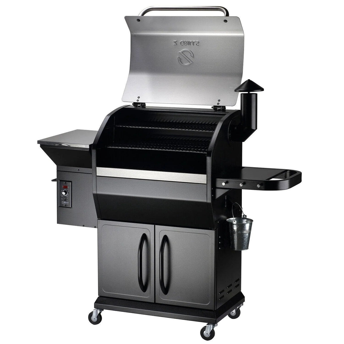 Casavibeo Z Grills Wood Pellet Ultimate 8-in-1 Smoker Grill 1000E showing its black exterior, digital control panel, and cooking grates