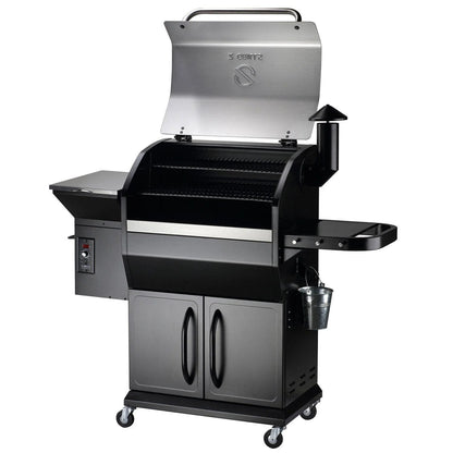 Casavibeo Z Grills Wood Pellet Ultimate 8-in-1 Smoker Grill 1000E showing its black exterior, digital control panel, and cooking grates