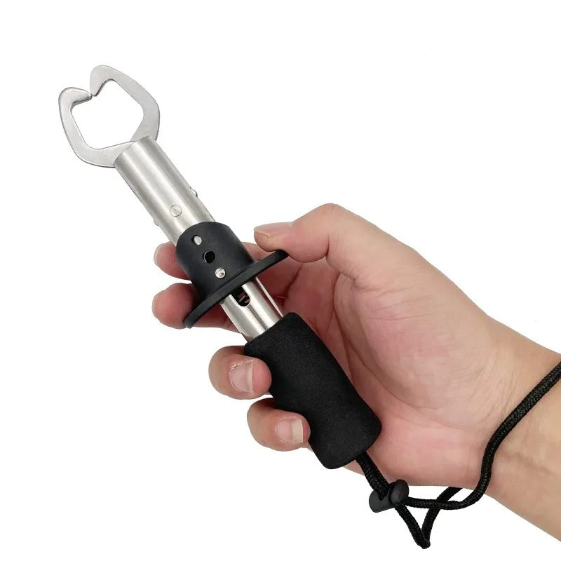 Belro Fish Lip Gripper Pliers for outdoor fishing, showing stainless steel jaws and ergonomic handle in a home and garden setting