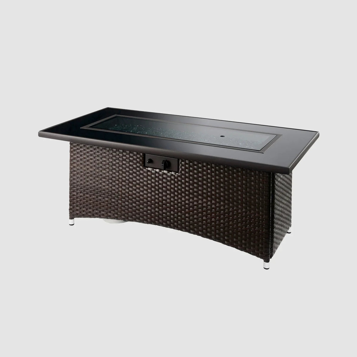Casavibeo Montego Linear Gas Fire Pit Table with sleek black surface and built-in fire feature for outdoor ambiance.