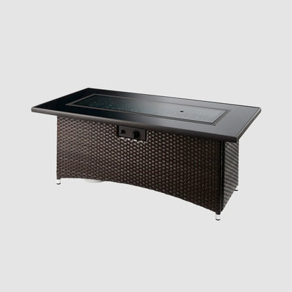 Casavibeo Montego Linear Gas Fire Pit Table with sleek black surface and built-in fire feature for outdoor ambiance.