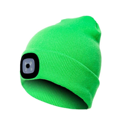 Belro LED Beanie Light showing a black beanie with built-in LED flashlight for hands-free lighting.