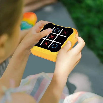 Belro electronic Tic Tac Toe board game with a digital display and game buttons on a sleek black surface.