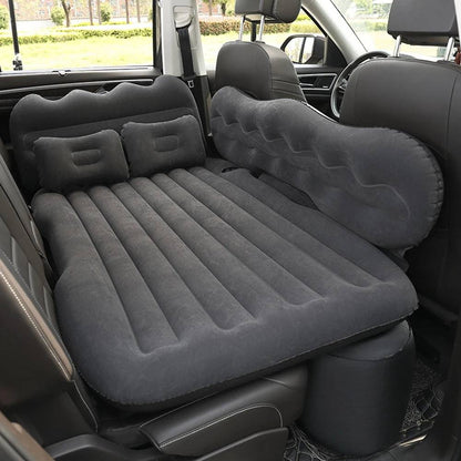 Belro car air mattress inflated in vehicle interior, designed for comfortable outdoor sleeping and travel comfort.