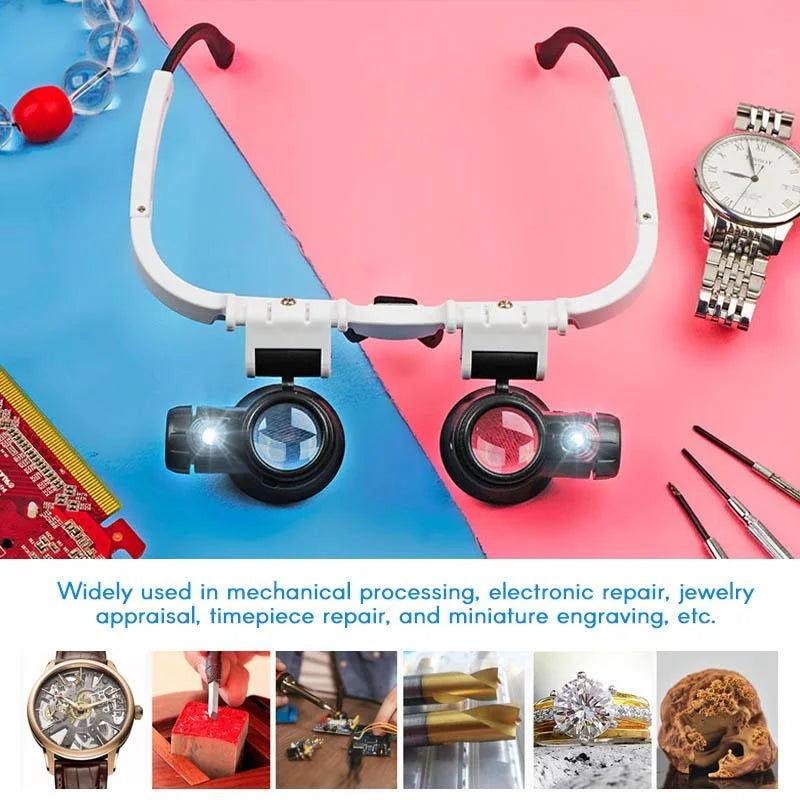 Belro LED glasses magnifier with 8x, 15x, and 23x zoom, featuring integrated LED lights for enhanced close-up viewing.