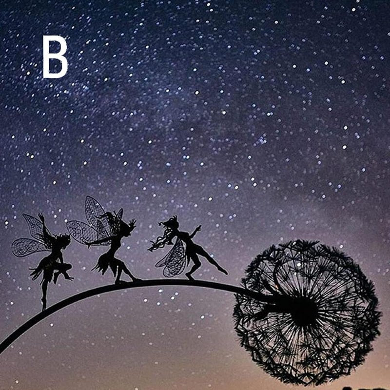 Steel fairy garden statue by BowLift featuring a dancing fairy figure, weather-resistant outdoor decor for garden or yard.