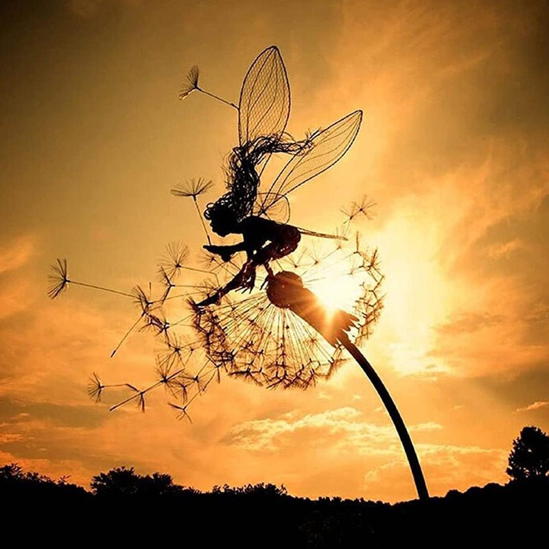 Steel garden fairy statue by BowLift, depicting a dancing fairy with weather-resistant outdoor decor.