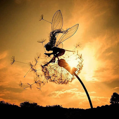 Steel garden fairy statue by BowLift, depicting a dancing fairy with weather-resistant outdoor decor.