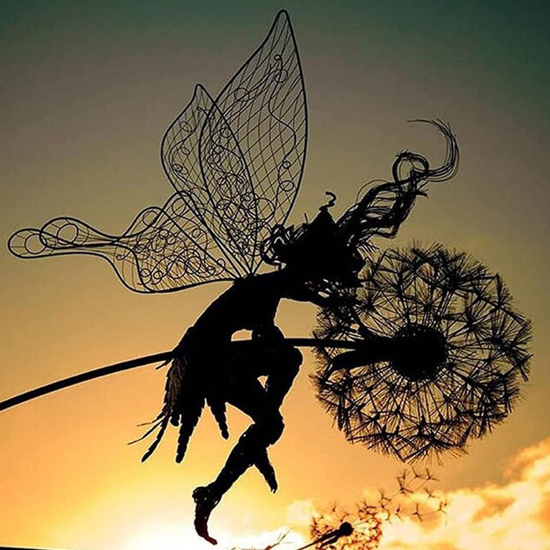 Steel garden fairy statue by BowLift, featuring a dancing fairy design, weather-resistant outdoor decor for gardens.