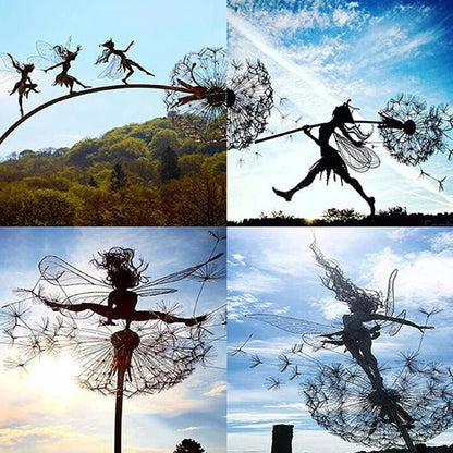 Steel dancing fairy garden statue by BowLift, weather-resistant outdoor decor featuring a whimsical fairy in a dance pose.