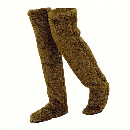 Dark brown Cozy Fleece Winter Socks by Belro, long warm fleece stockings for cold weather sleepwear or lounging.
