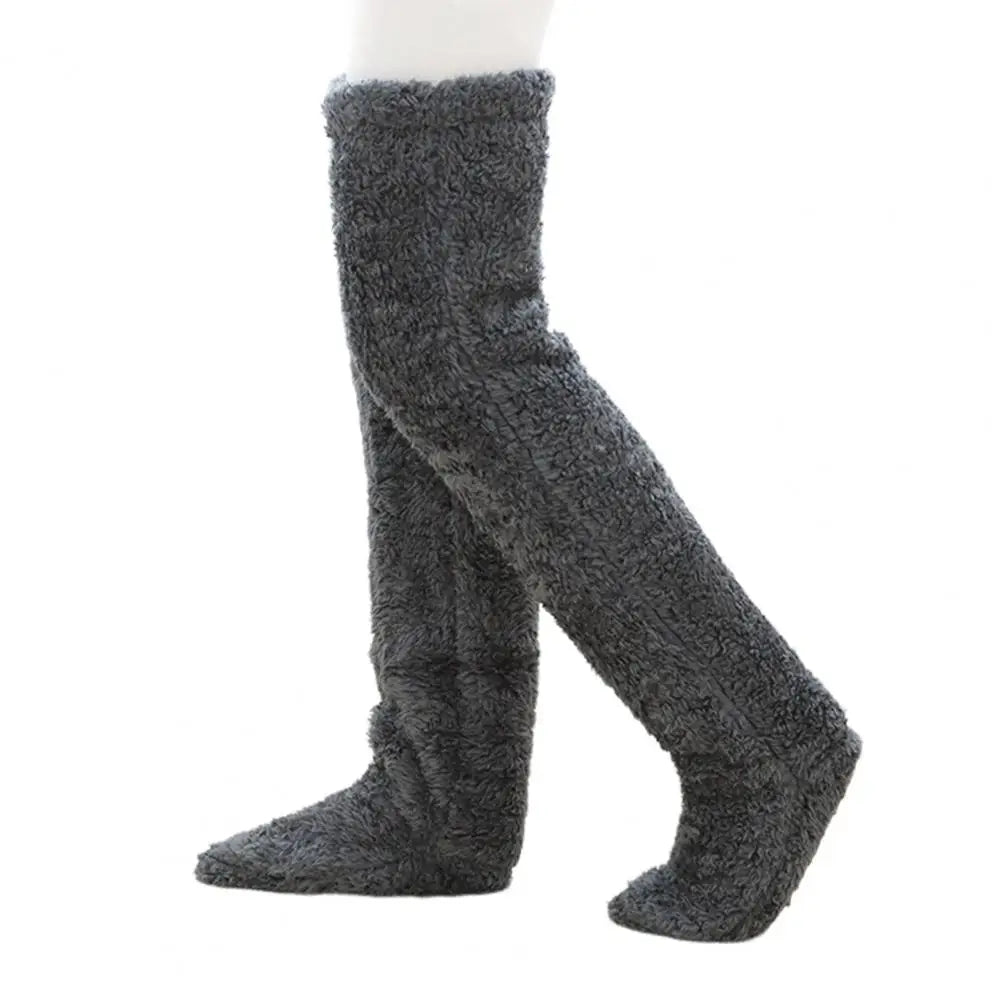 Dark gray cozy fleece winter socks from Belro, long warm fleece stockings designed for comfort and cold weather wear.