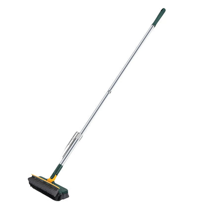 Dark green long handle floor scrub brush with stiff bristles from Belro for outdoor cleaning.
