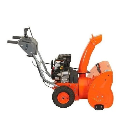 YARDMAX 26-inch two-stage self-propelled gas snow blower with large auger and handles for clearing snow.
