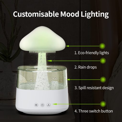 Belro 2-in-1 desk light humidifier with rain cloud night light, aromatherapy diffuser, and mushroom-shaped lamp for relaxation.