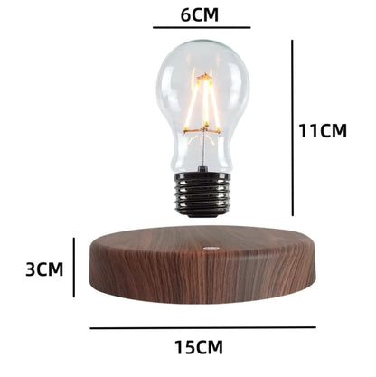 Belro magnetic levitating floating LED light bulb displaying a glowing light above a sleek base in an outdoor setting.