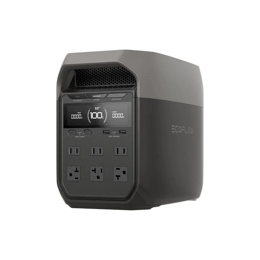EcoFlow DELTA 3 portable power station by Casavibeo with multiple ports and digital display for versatile mobile power.