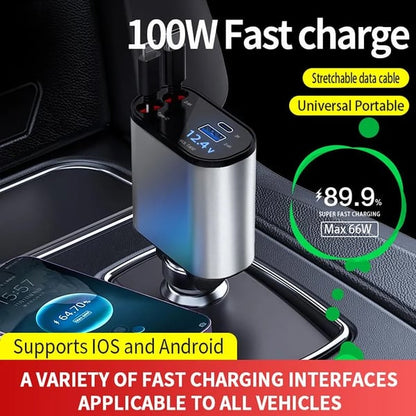 Belro car charger adapter plugged into vehicle's power outlet for charging electronic devices during travel.