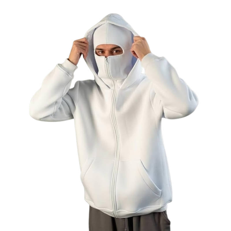 Belro unisex full zip balaclava hoodie, stylish clothing with a full front zipper and adjustable hood, suitable for cold weather.
