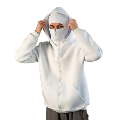 Belro unisex full zip balaclava hoodie, stylish clothing with a full front zipper and adjustable hood, suitable for cold weather.