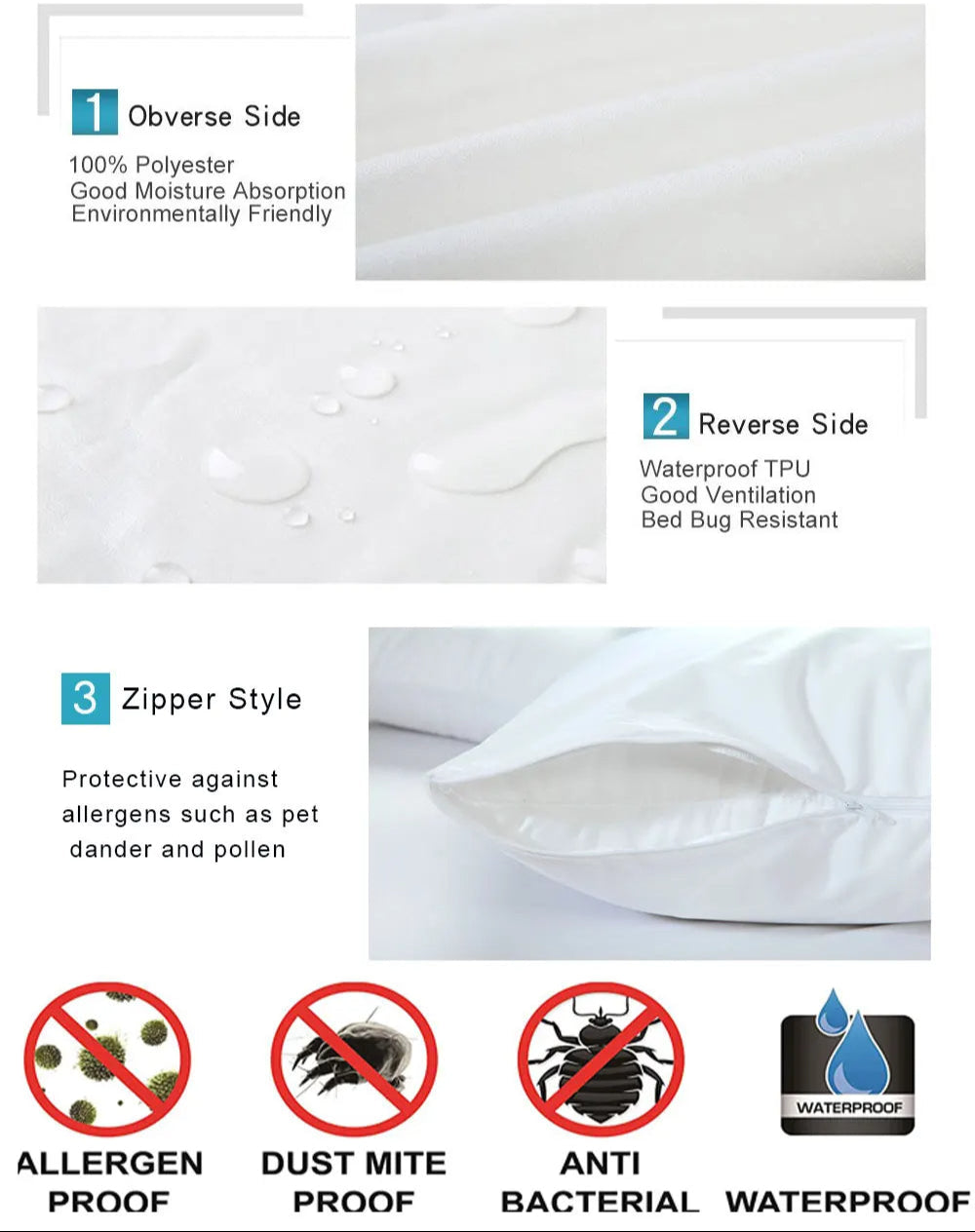 Belro waterproof pillowcase for men, clothing accessory with water-resistant fabric, shown in black on a bed.