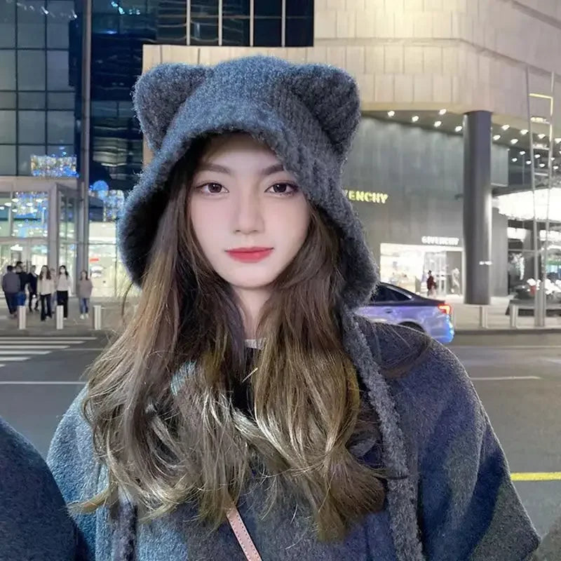 Deep gray Belro bear ear winter hat with cozy knit fabric and cute bear ear details, perfect for cold weather warmth and style.